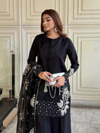 3Pcs Heavy Sequence Embroidered Raw Silk Suit with Flapper & Organza Dupatta