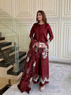 3Pcs Heavy Sequence Embroidered Raw Silk Suit with Flapper & Organza Dupatta