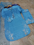 3Pcs Heavy Sequence Embroidered Raw Silk Suit with Flapper & Organza Dupatta