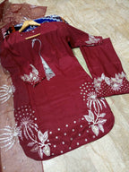 3Pcs Heavy Sequence Embroidered Raw Silk Suit with Flapper & Organza Dupatta