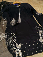3Pcs Heavy Sequence Embroidered Raw Silk Suit with Flapper & Organza Dupatta