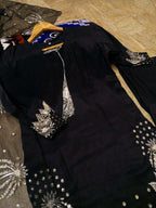 3Pcs Heavy Sequence Embroidered Raw Silk Suit with Flapper & Organza Dupatta