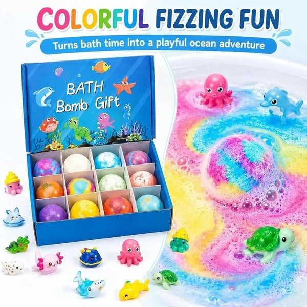 Kids Colorful Bath Bomb Gift with Surprise Sea Animal Toys