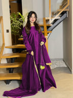 Long Flare Silk Sharara and Shirt Set with Lace Work Chiffon Dupatta 3-Piece