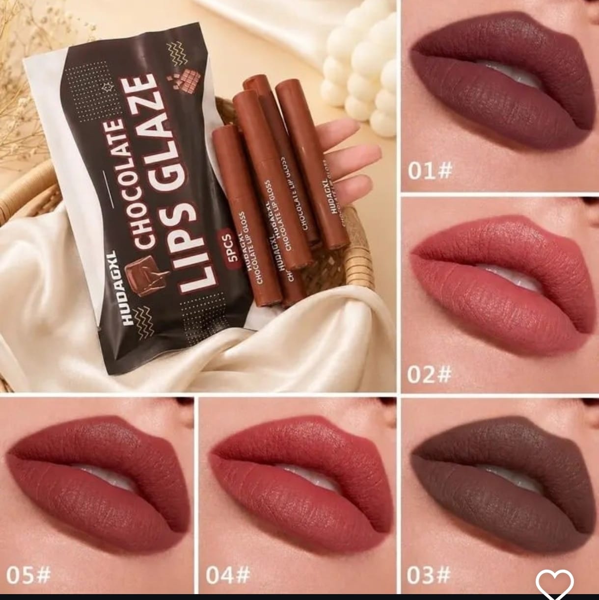 5 Pcs Chocolate Lips Glaze Set | Glossy & Hydrating Lip Tint Combo