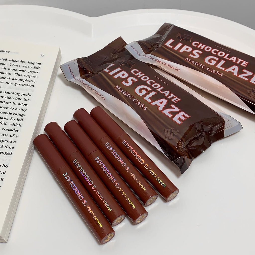 5 Pcs Chocolate Lips Glaze Set | Glossy & Hydrating Lip Tint Combo