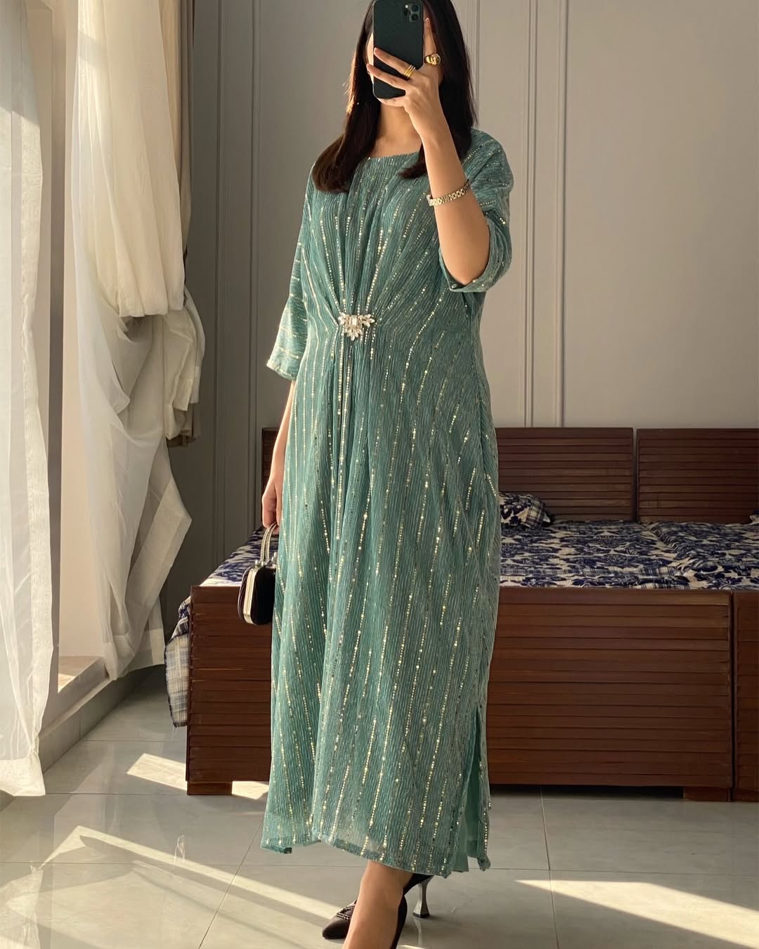 Ready to Wear Moonlight Kaftan Dress with Attached Inner | Free Size Flowy Party Dress