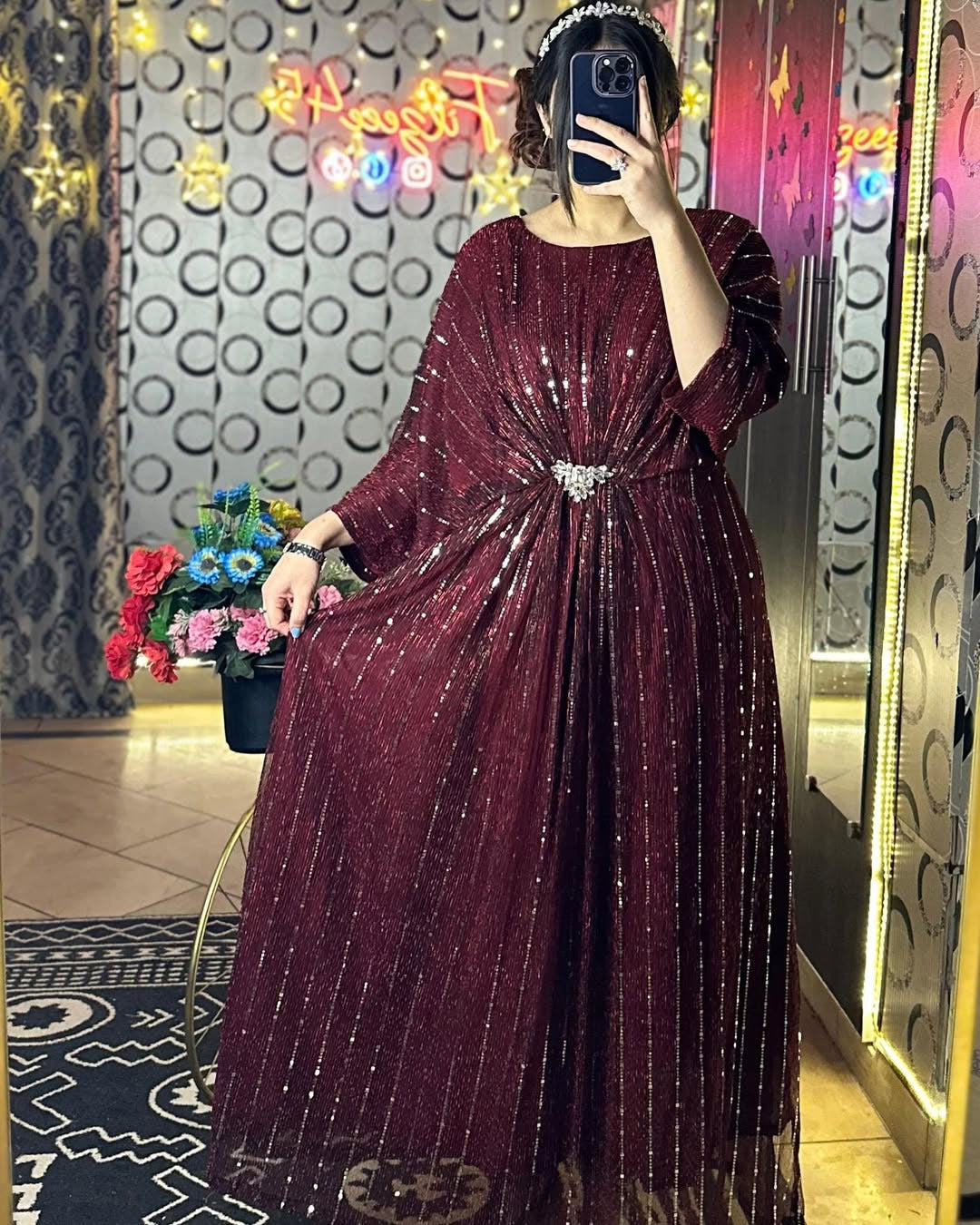 Ready to Wear Moonlight Kaftan Dress with Attached Inner | Free Size Flowy Party Dress