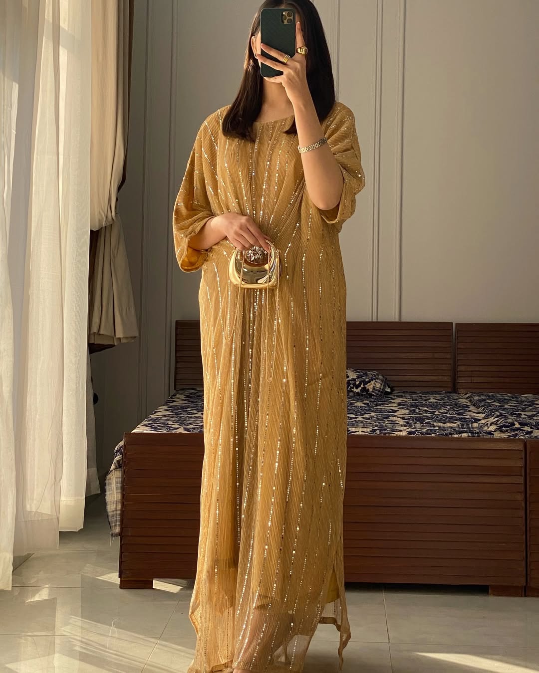 Ready to Wear Moonlight Kaftan Dress with Attached Inner | Free Size Flowy Party Dress