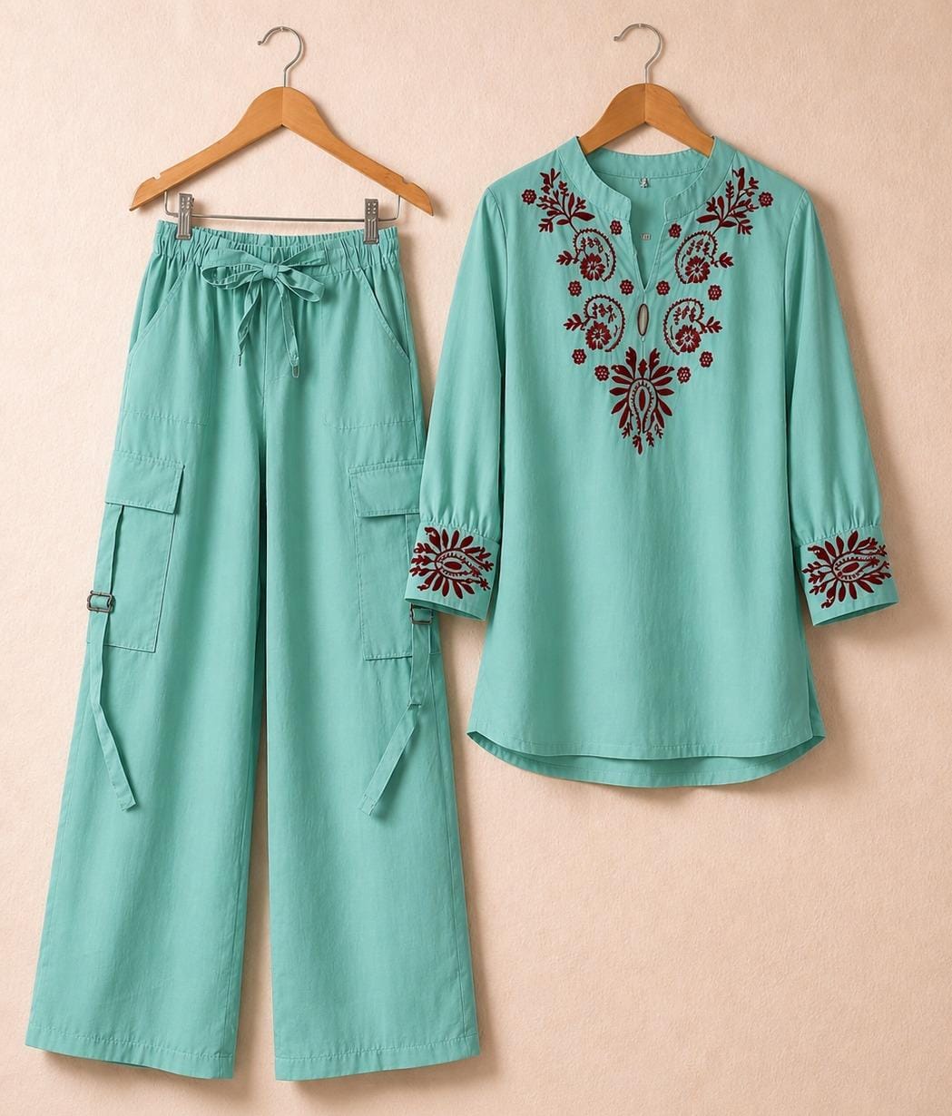 Ready to Wear Women's Soft Cotton Printed Summer Suit (2-Piece Shirt & Trouser)