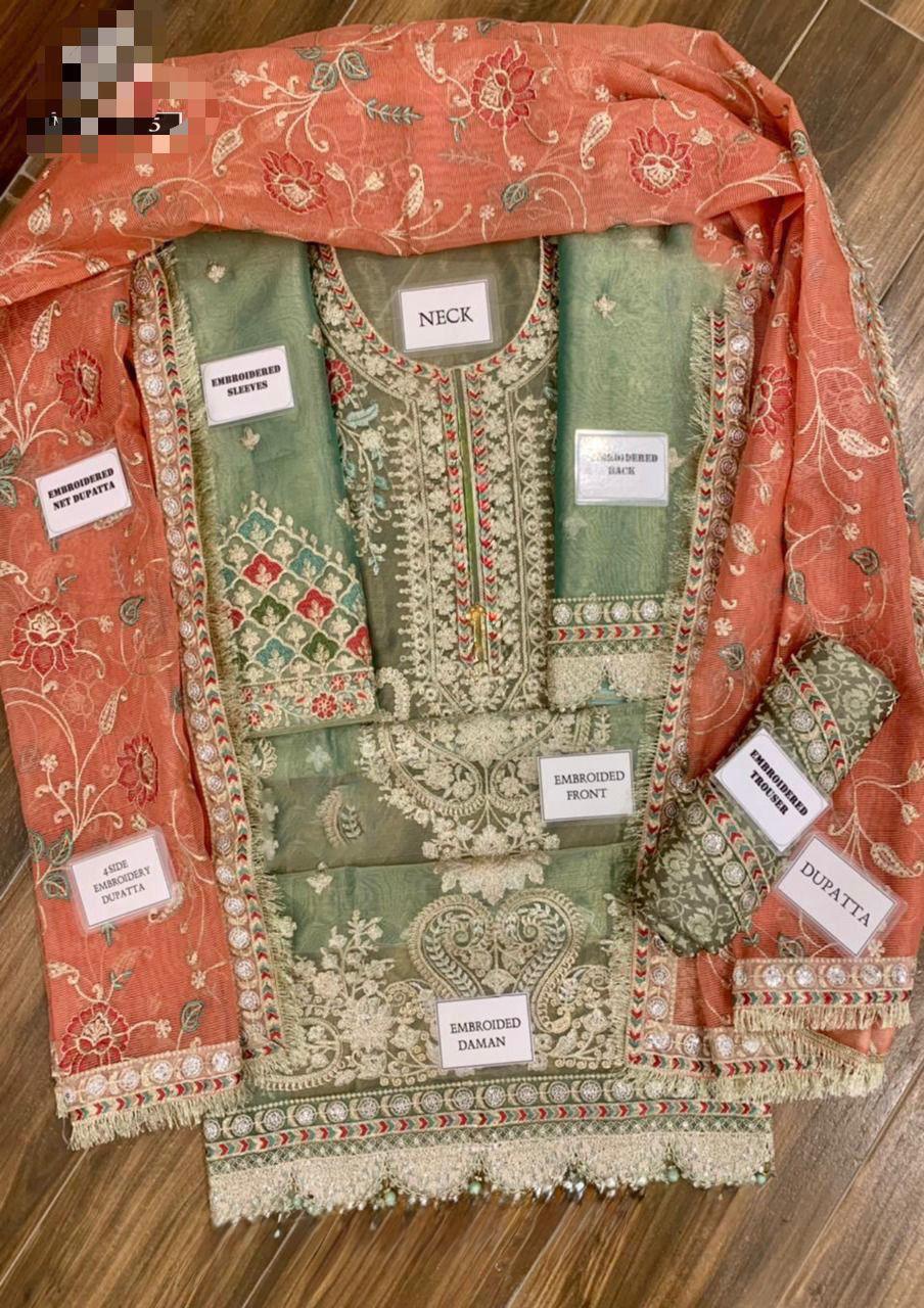 Heavy Embroidered Mysorie & Khaadi Net 3-Piece Formal Suit