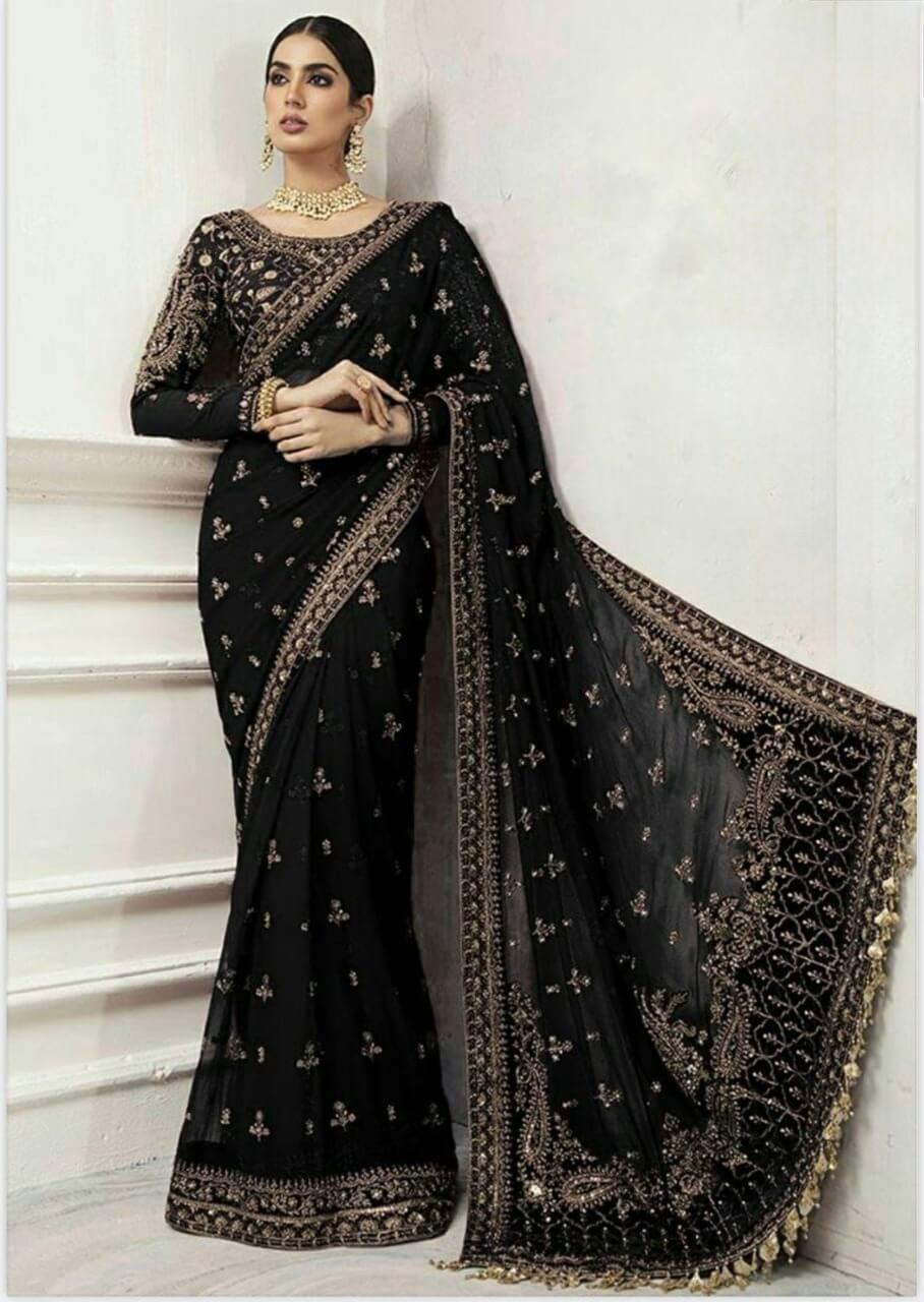 Heavy Embroidered Net Saree with Sequence & Stone Handwork (Master Replica)
