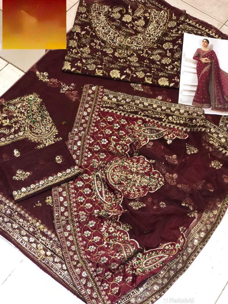 Heavy Embroidered Net Saree with Sequence & Stone Handwork (Master Replica)