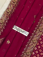 3-Piece Women's Heavy Embroidered Addawork Chiffon Suit with Potli Pouch & Raw Silk Trouser