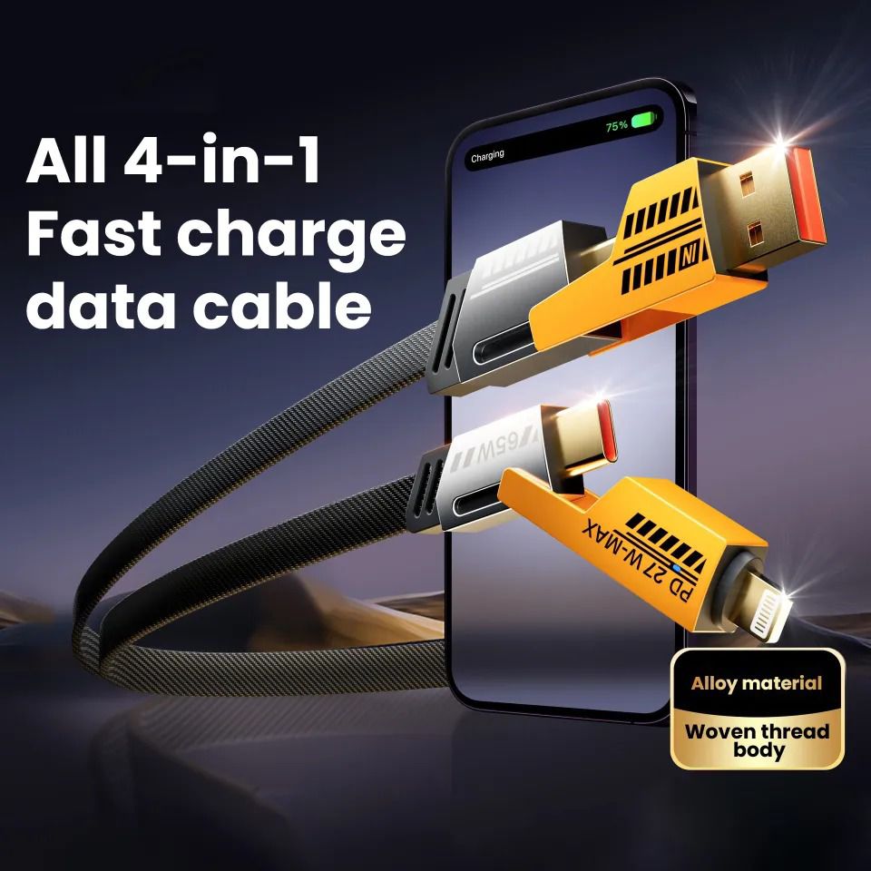 4-in-1 Convertible USB Fast Charging Cable – Universal Multi-Connector Cable