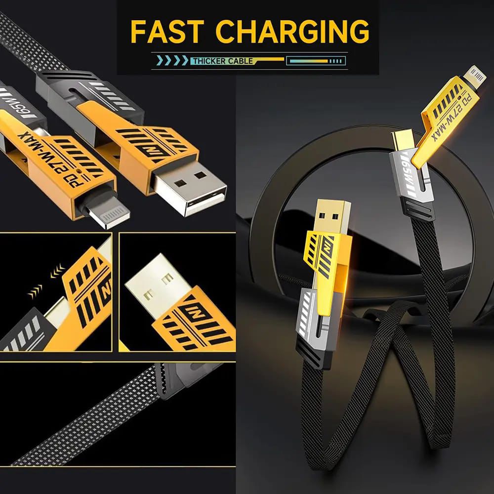 4-in-1 Convertible USB Fast Charging Cable – Universal Multi-Connector Cable
