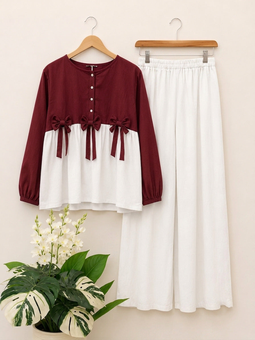 Ready to Wear Summer Cotton Short A-Line Frock Shirt with Front Bow & Flapper (2-Piece Set)