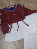 Ready to Wear Summer Cotton Short A-Line Frock Shirt with Front Bow & Flapper (2-Piece Set)