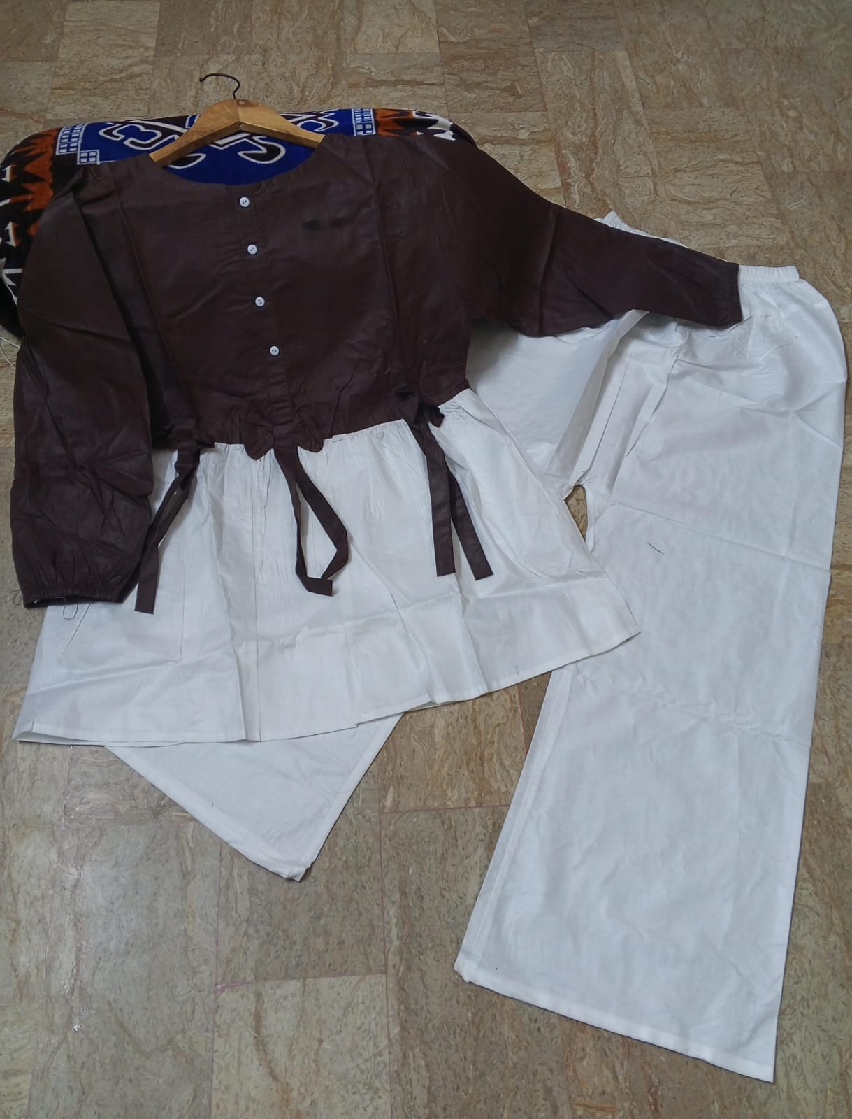 Ready to Wear Summer Cotton Short A-Line Frock Shirt with Front Bow & Flapper (2-Piece Set)