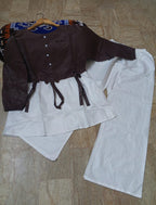 Ready to Wear Summer Cotton Short A-Line Frock Shirt with Front Bow & Flapper (2-Piece Set)