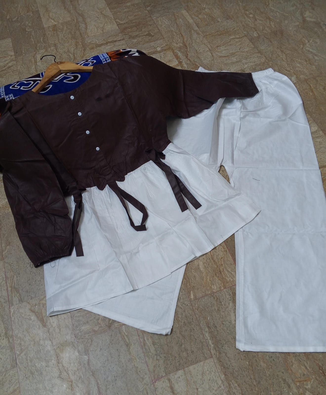 Ready to Wear Summer Cotton Short A-Line Frock Shirt with Front Bow & Flapper (2-Piece Set)