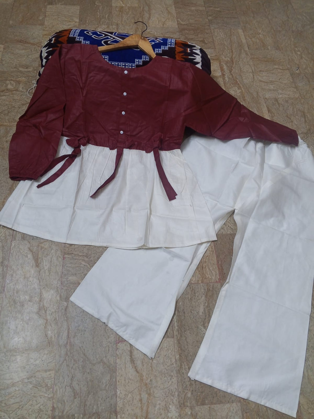 Ready to Wear Summer Cotton Short A-Line Frock Shirt with Front Bow & Flapper (2-Piece Set)