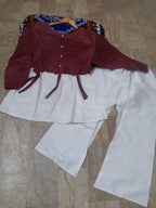 Ready to Wear Summer Cotton Short A-Line Frock Shirt with Front Bow & Flapper (2-Piece Set)