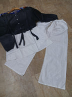 Ready to Wear Summer Cotton Short A-Line Frock Shirt with Front Bow & Flapper (2-Piece Set)