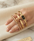 Fancy Pack of 4 Gift Deal – Stainless Steel Handcuffs & Zircon Gold Plated Bracelets for Her