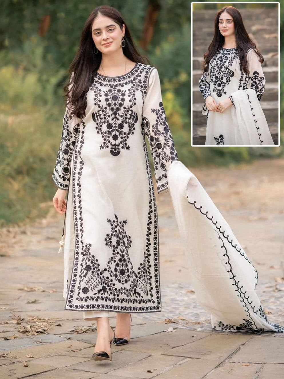 Ready to Wear Front Heavy Embroidered Organza 3-Piece Suit with Frill Dupatta