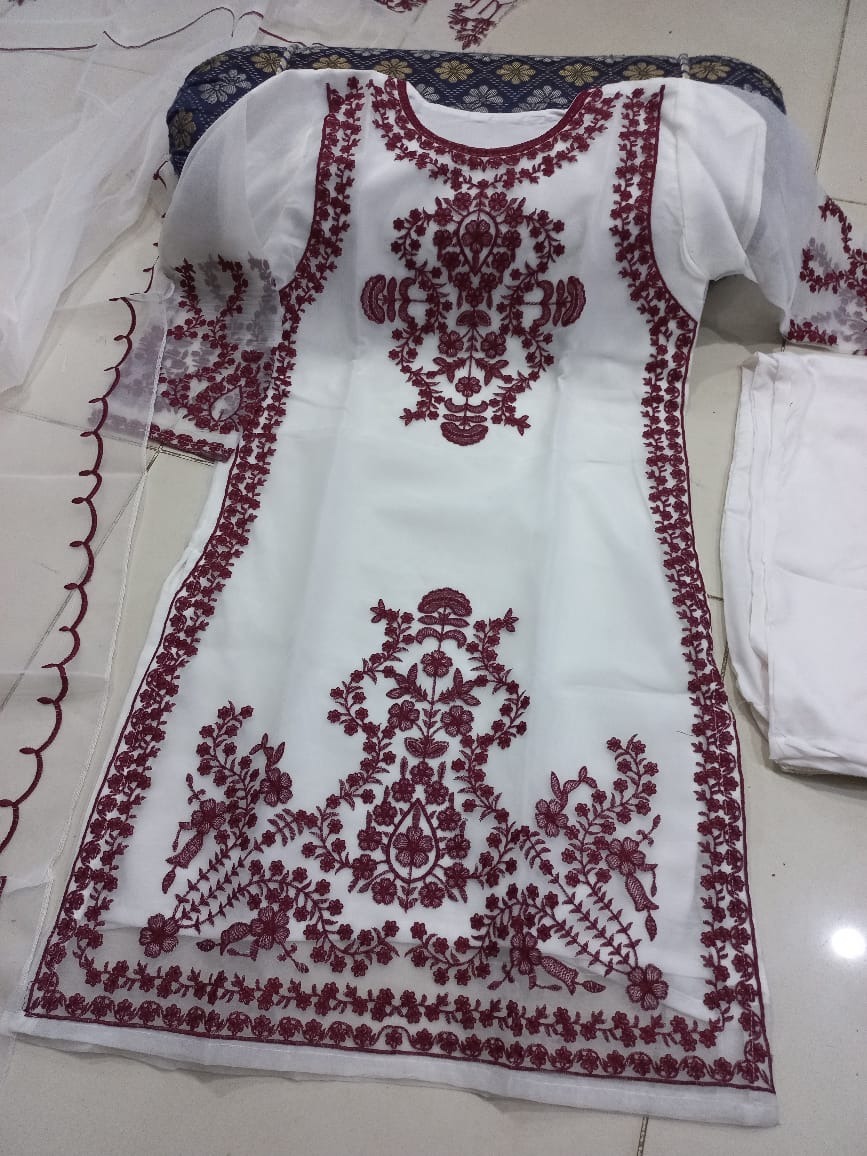 Ready to Wear Front Heavy Embroidered Organza 3-Piece Suit with Frill Dupatta