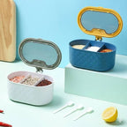 3 Compartment Spice Jar Box & Organizer with 3 Spoons – Premium Kitchen Storage