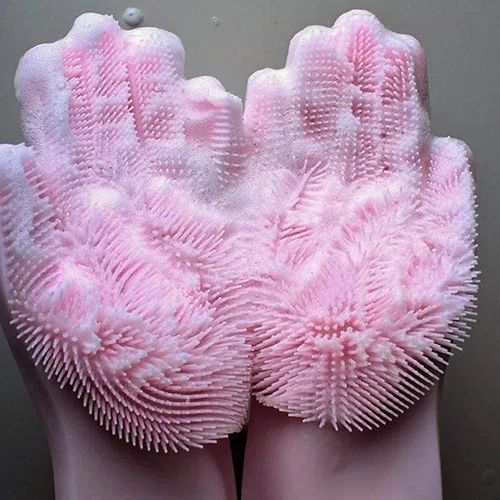 Silicone Washing Gloves with Built-in Scrubbing Brushes | Multi-Purpose Cleaning Gloves