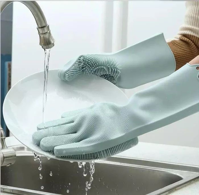 Silicone Washing Gloves with Built-in Scrubbing Brushes | Multi-Purpose Cleaning Gloves