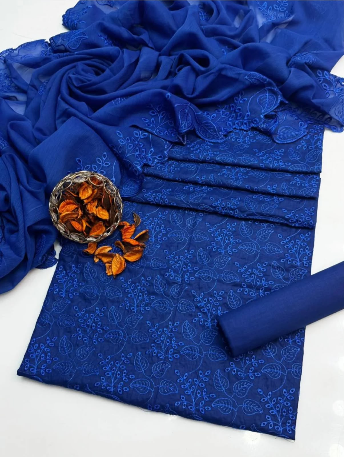 Chikan Kari Heavy Embroidered 3-Piece Lawn Suit