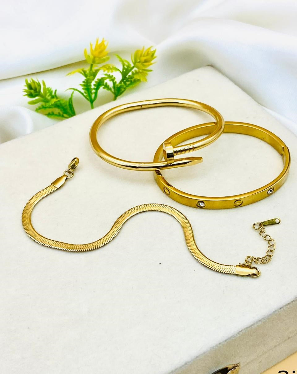 Fancy Pack of 3 Stainless Steel Hand Bracelets for Her