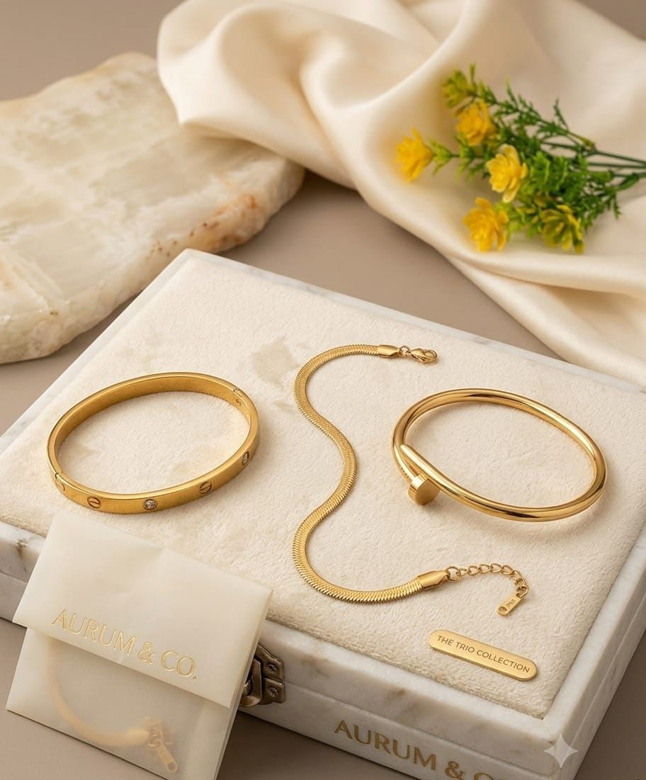 Fancy Pack of 3 Stainless Steel Hand Bracelets for Her