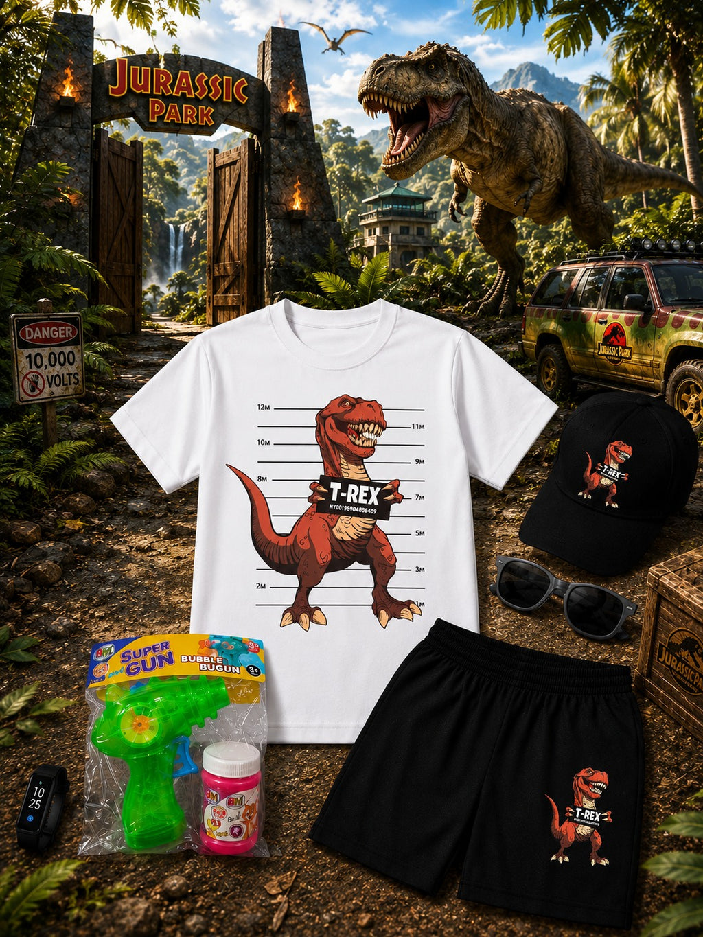 6-Piece Kids T-Rex Print Summer Gift Pack (Sizes 1–8 Years)