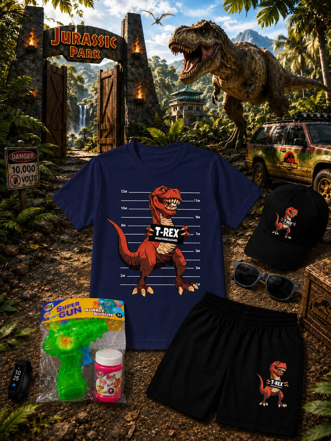 6-Piece Kids T-Rex Print Summer Gift Pack (Sizes 1–8 Years)