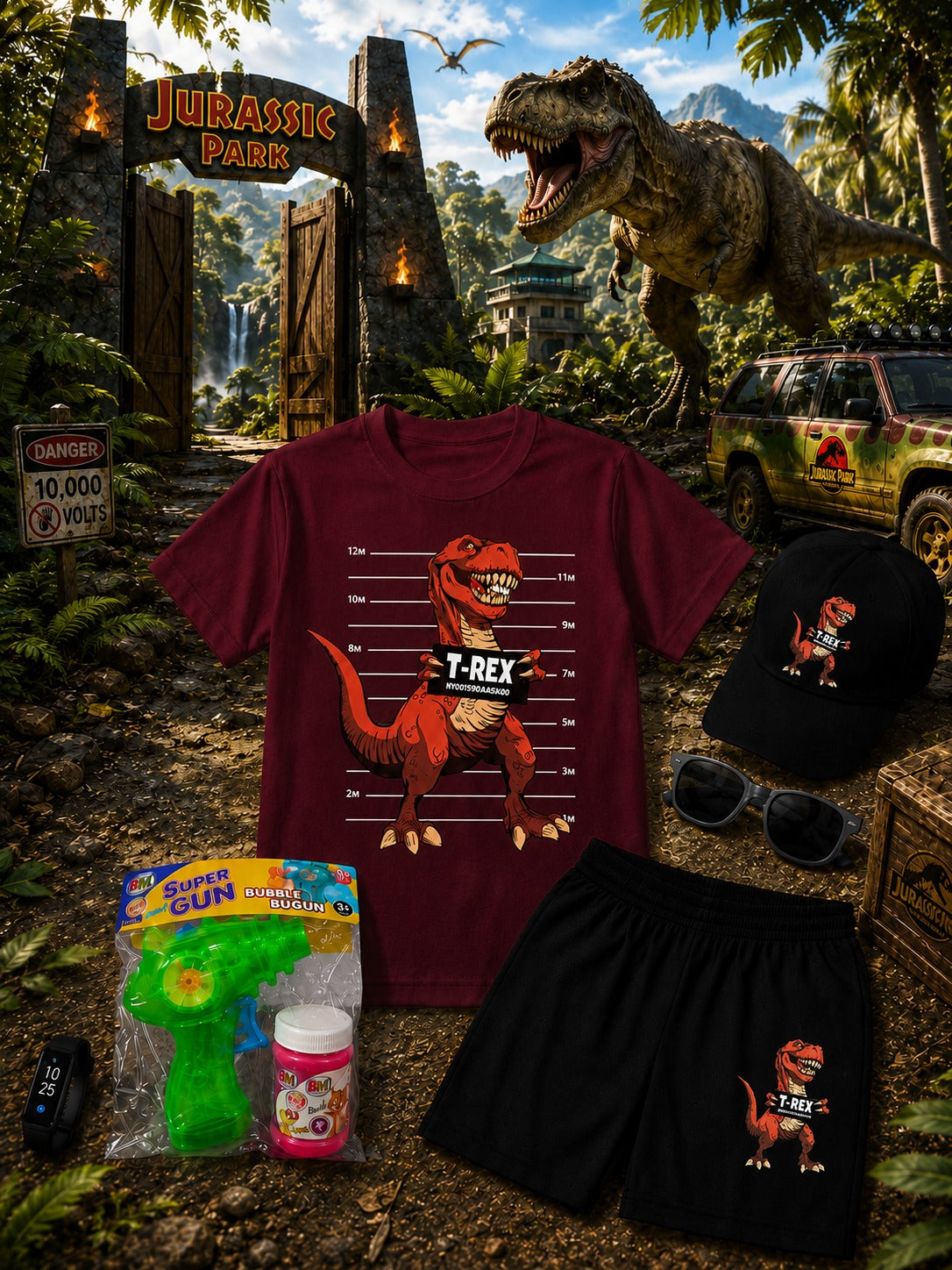 6-Piece Kids T-Rex Print Summer Gift Pack (Sizes 1–8 Years)