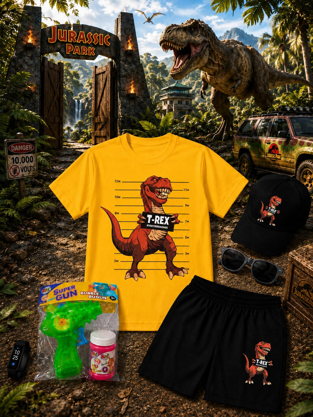 6-Piece Kids T-Rex Print Summer Gift Pack (Sizes 1–8 Years)