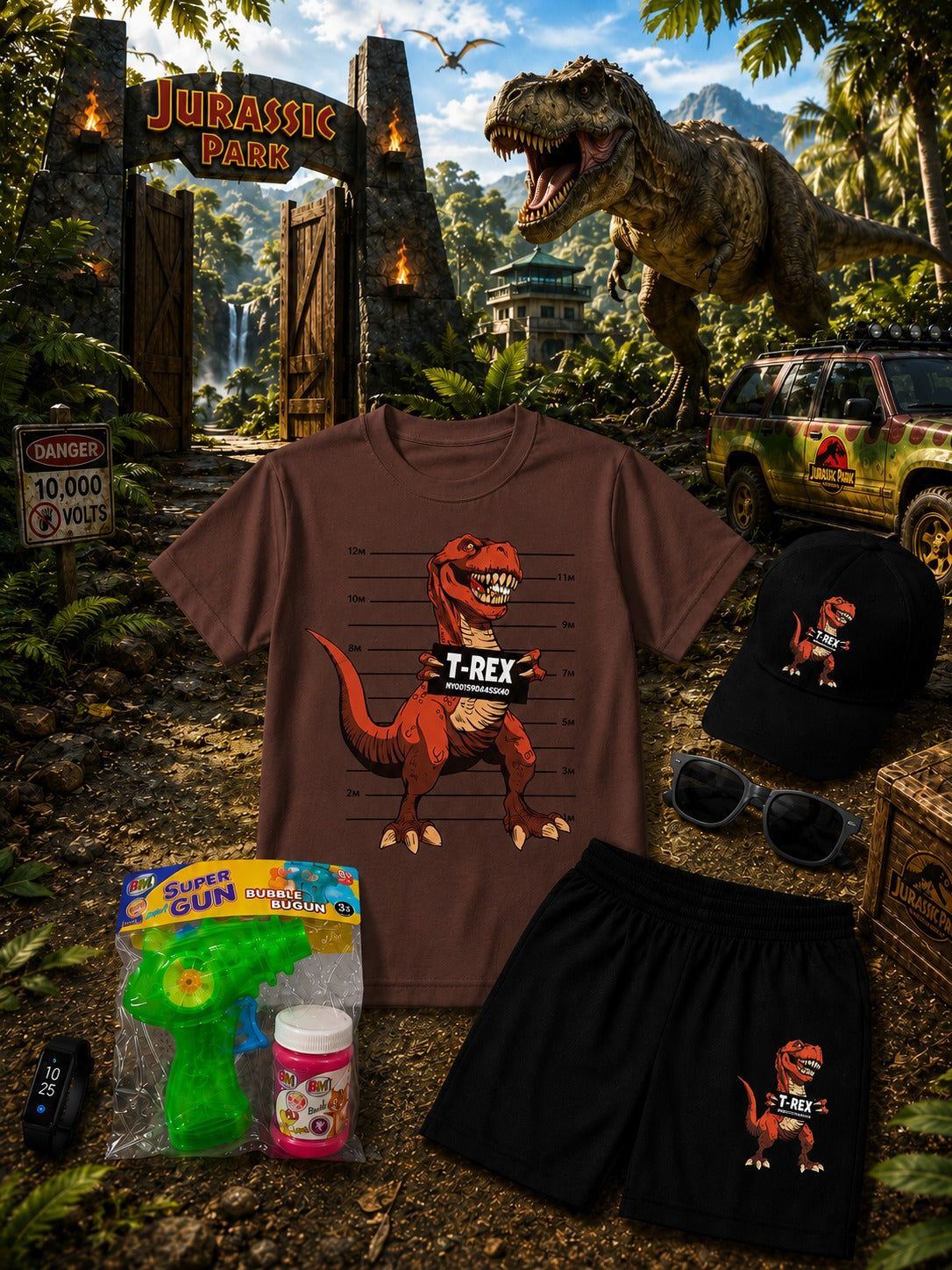6-Piece Kids T-Rex Print Summer Gift Pack (Sizes 1–8 Years)