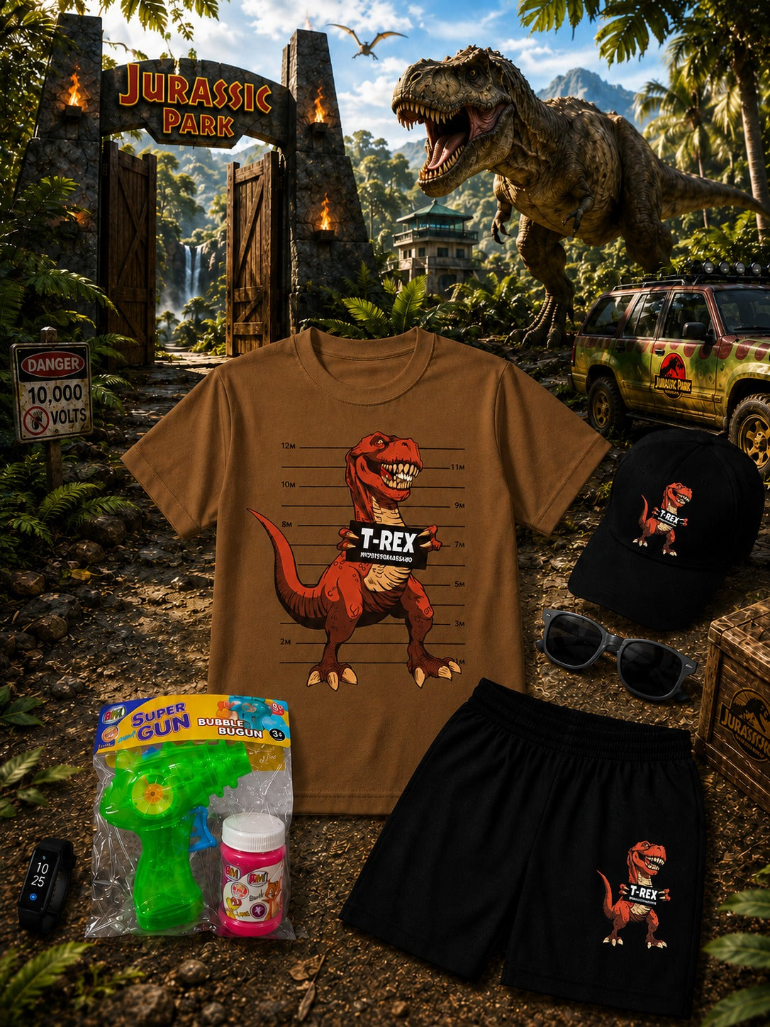 6-Piece Kids T-Rex Print Summer Gift Pack (Sizes 1–8 Years)