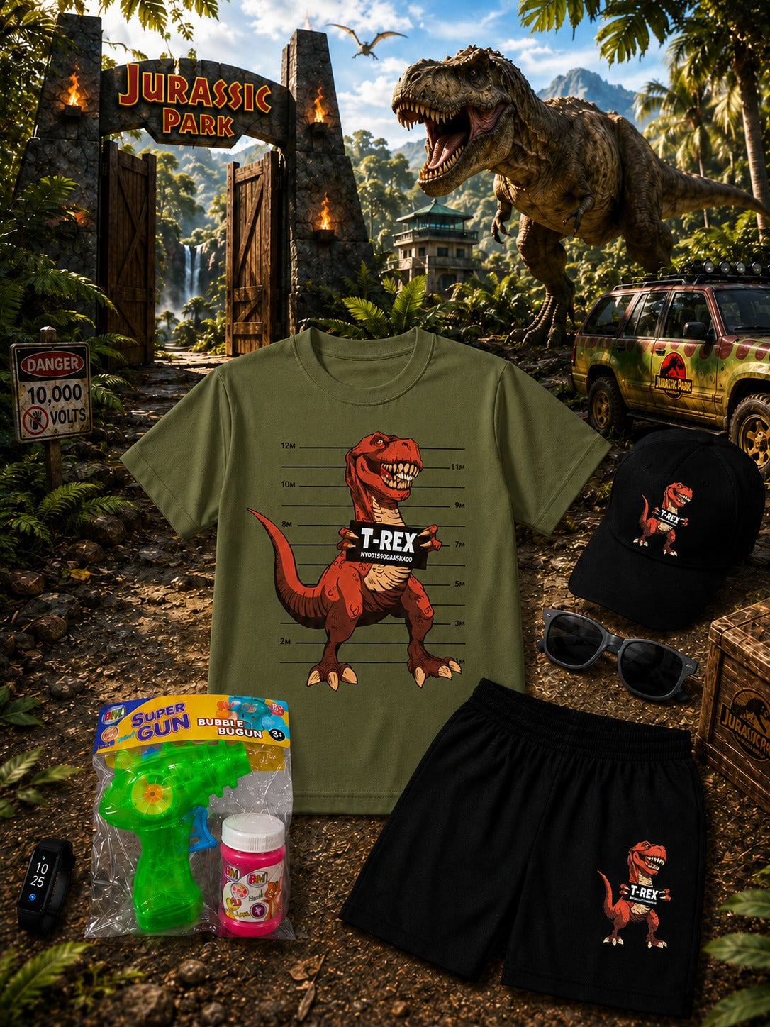 6-Piece Kids T-Rex Print Summer Gift Pack (Sizes 1–8 Years)