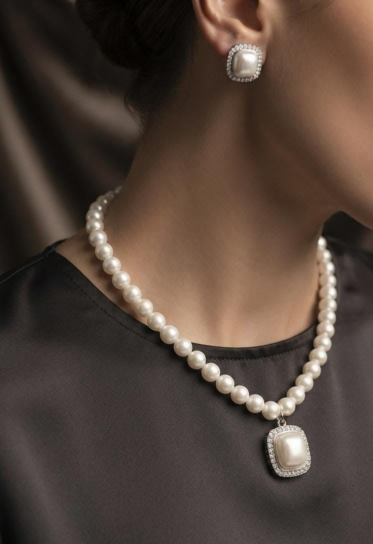 Fancy China Pearls Mala Necklace in Golden & Silver