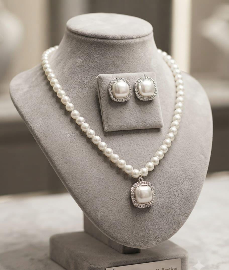 Fancy China Pearls Mala Necklace in Golden & Silver