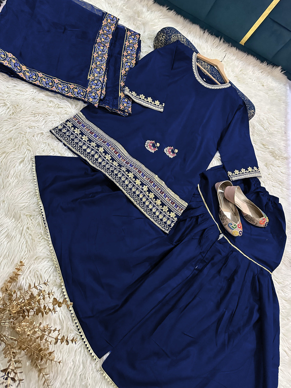 Ready to Wear Sequence Zari Embroidered Shamose Silk Short Shirt with Garara & Organza Dupatta 3-Piece