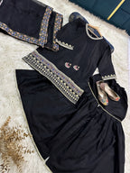 Ready to Wear Sequence Zari Embroidered Shamose Silk Short Shirt with Garara & Organza Dupatta 3-Piece