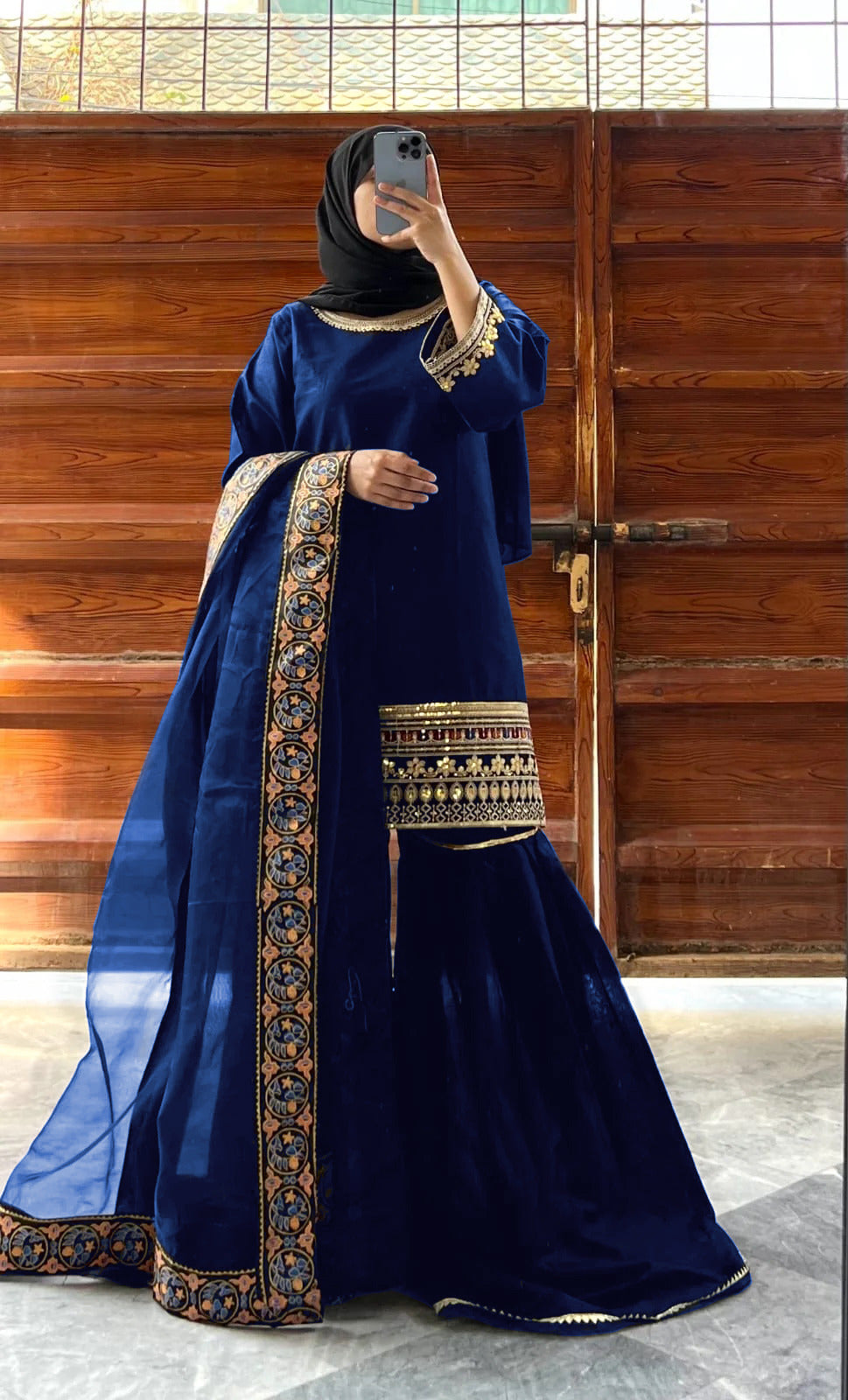 Ready to Wear Sequence Zari Embroidered Shamose Silk Short Shirt with Garara & Organza Dupatta 3-Piece