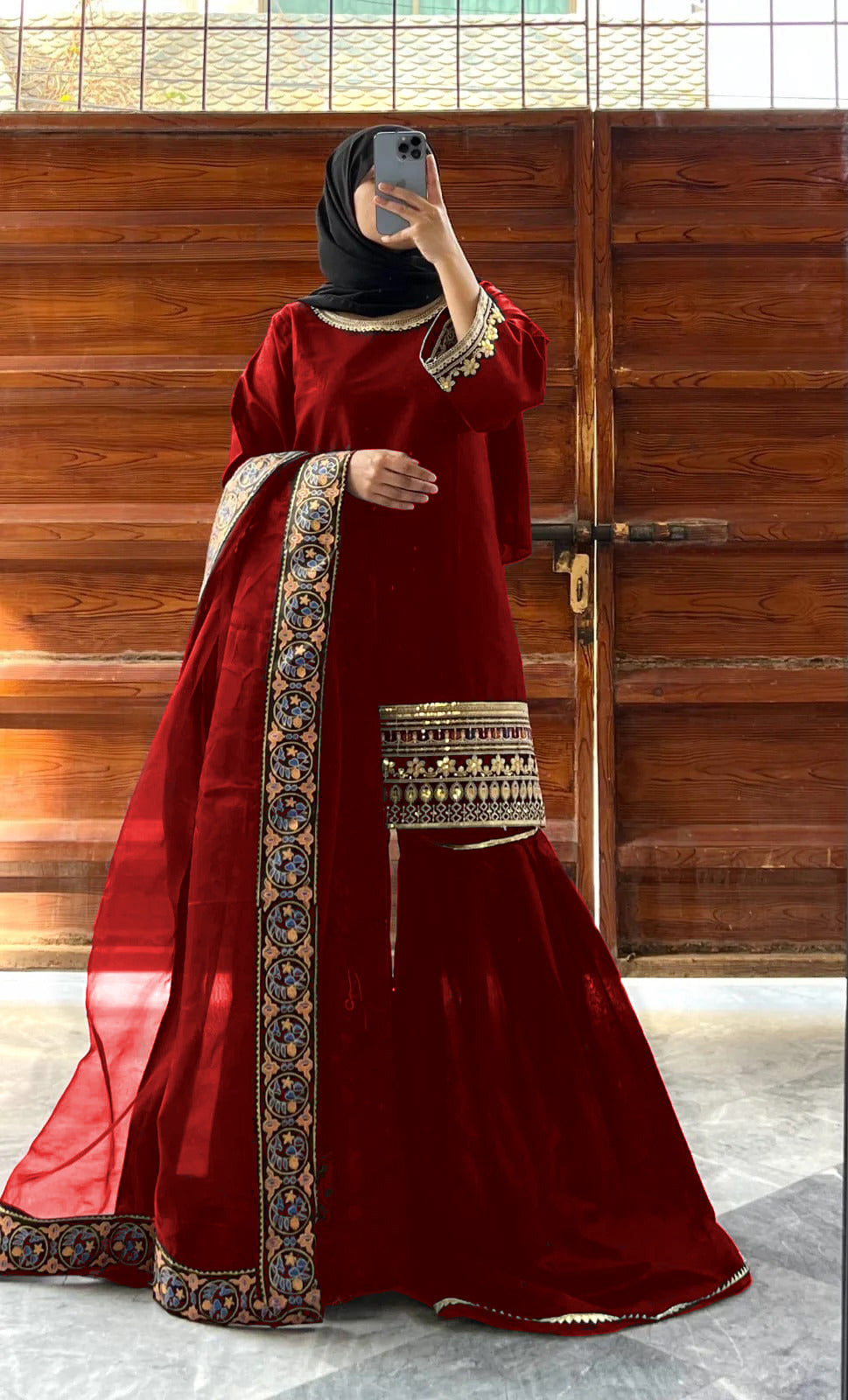 Ready to Wear Sequence Zari Embroidered Shamose Silk Short Shirt with Garara & Organza Dupatta 3-Piece
